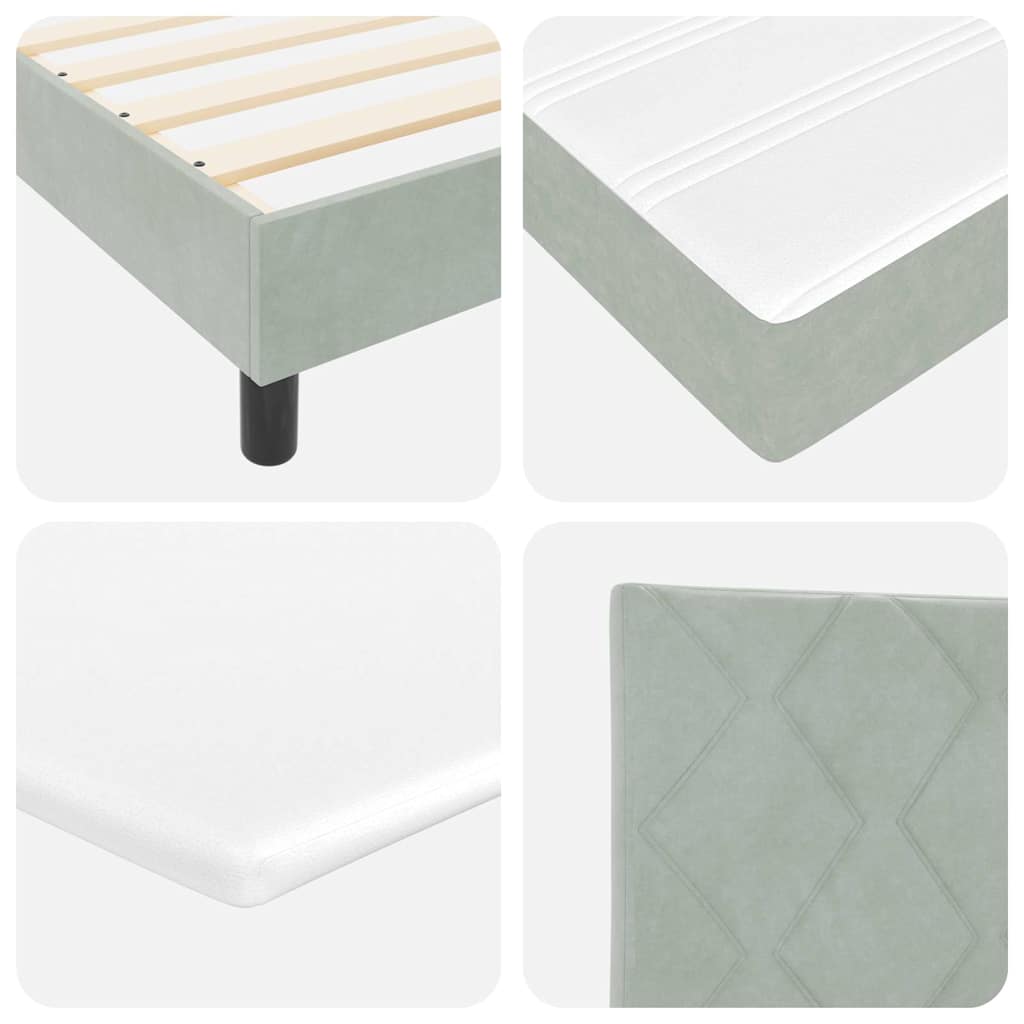 Box Spring Bed with Mattress Light Grey 90 x 200 cm Velvet
