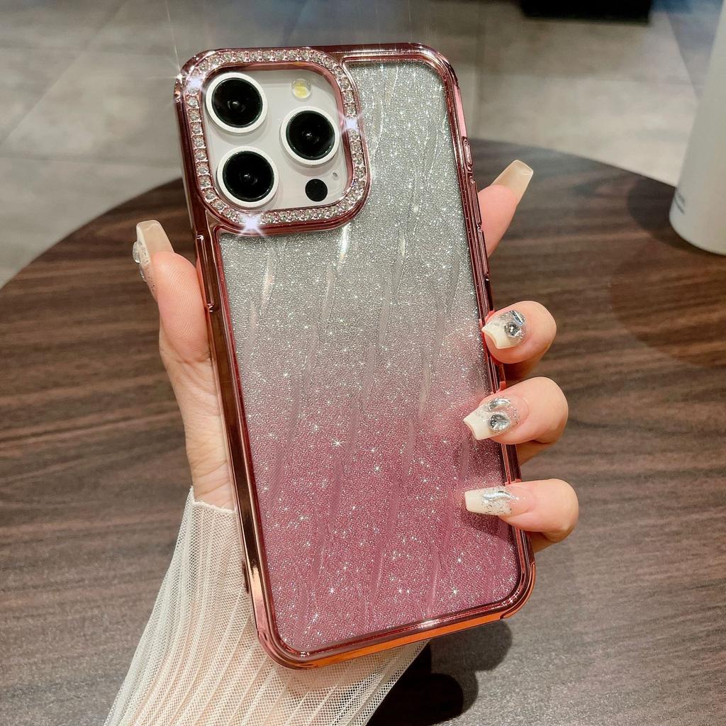 Rhinestone Checkered Gradient Glitter Is Suitable for IPhone 15Promax Phone Cases, IPhone14 Electroplated Anti-drop Full Package 13