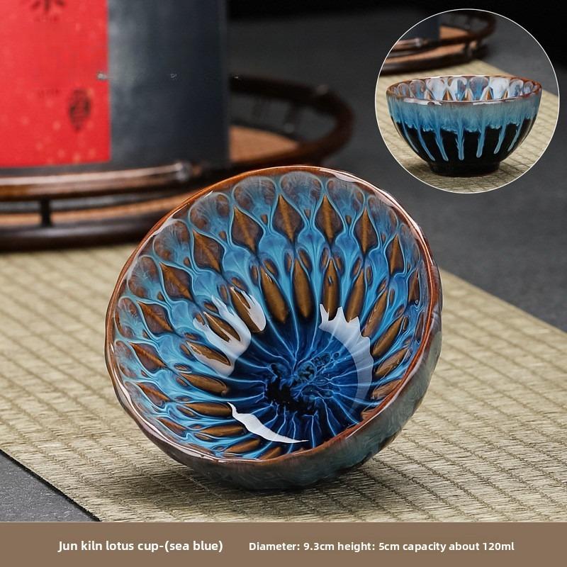 Floral Rim Jian Zhan Tea Bowl Kiln Variation Glaze Ceramic Personal Master Cup for Gongfu Tea Drinking Zen Meditation Gift