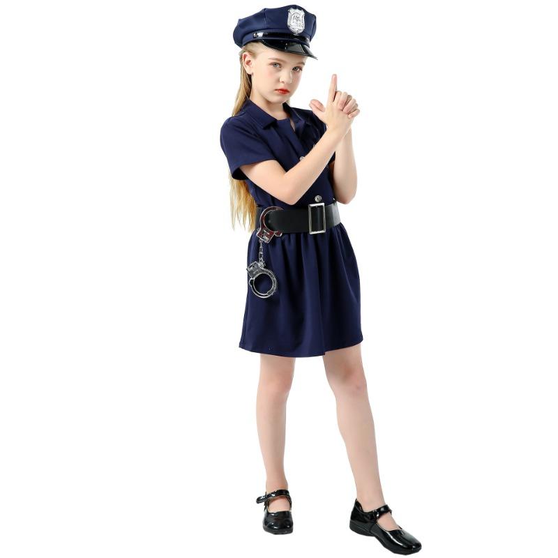Halloween Costume Child Cosplay Girl Police Uniform Slim Fit Dress