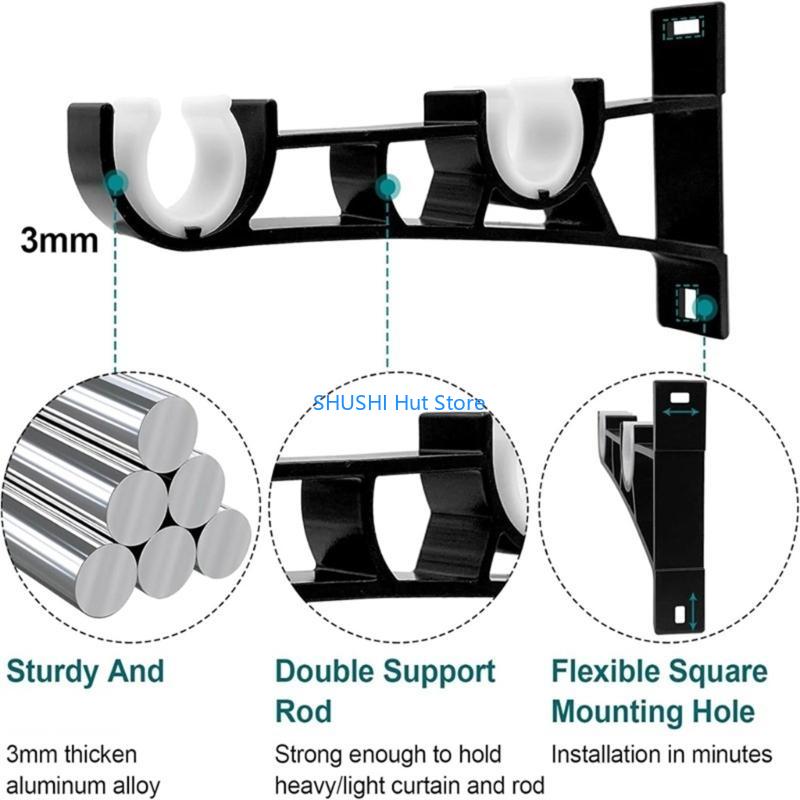 Curtain Rod Bracket,Adjustable Curtain Rod Holder,Double Curtain Brackets Wall Mount Curtain Rod Hook for Living Room D57B