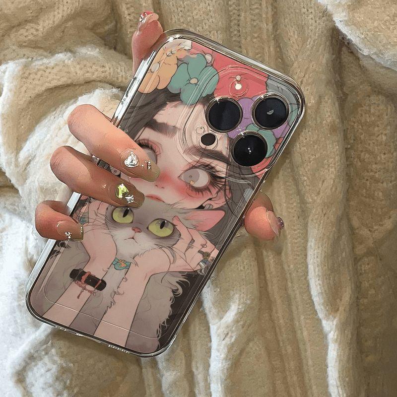 Suitable for iPhone 15 phone case iPhone 14/13 promax soft anti drop Plus cat hugging girl