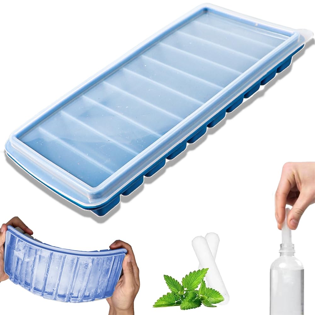 

TUDOUZZZ Ice Cube Tray with Long Ice Silicone Ice Silicone Ice Easy to Remove Soft DIY Lid, 10-Row, Slim, Stackable, Shape, Maker, Tray, Ice, Durable, синий