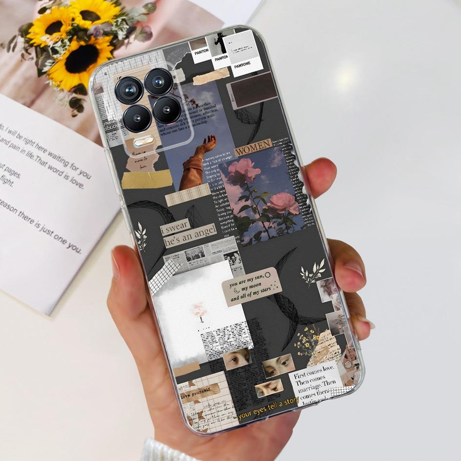 For Realme 8 Pro Case Fashion Flower Love Heart Soft Silicone Clear Cover For Realme 8 5G RMX3241 Funda on Realme8 RMX3085 Coque