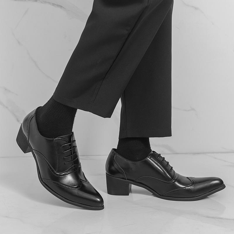 European & American Men's Business Leather Lace-up Loafers - Formal, High-heeled, Large Size