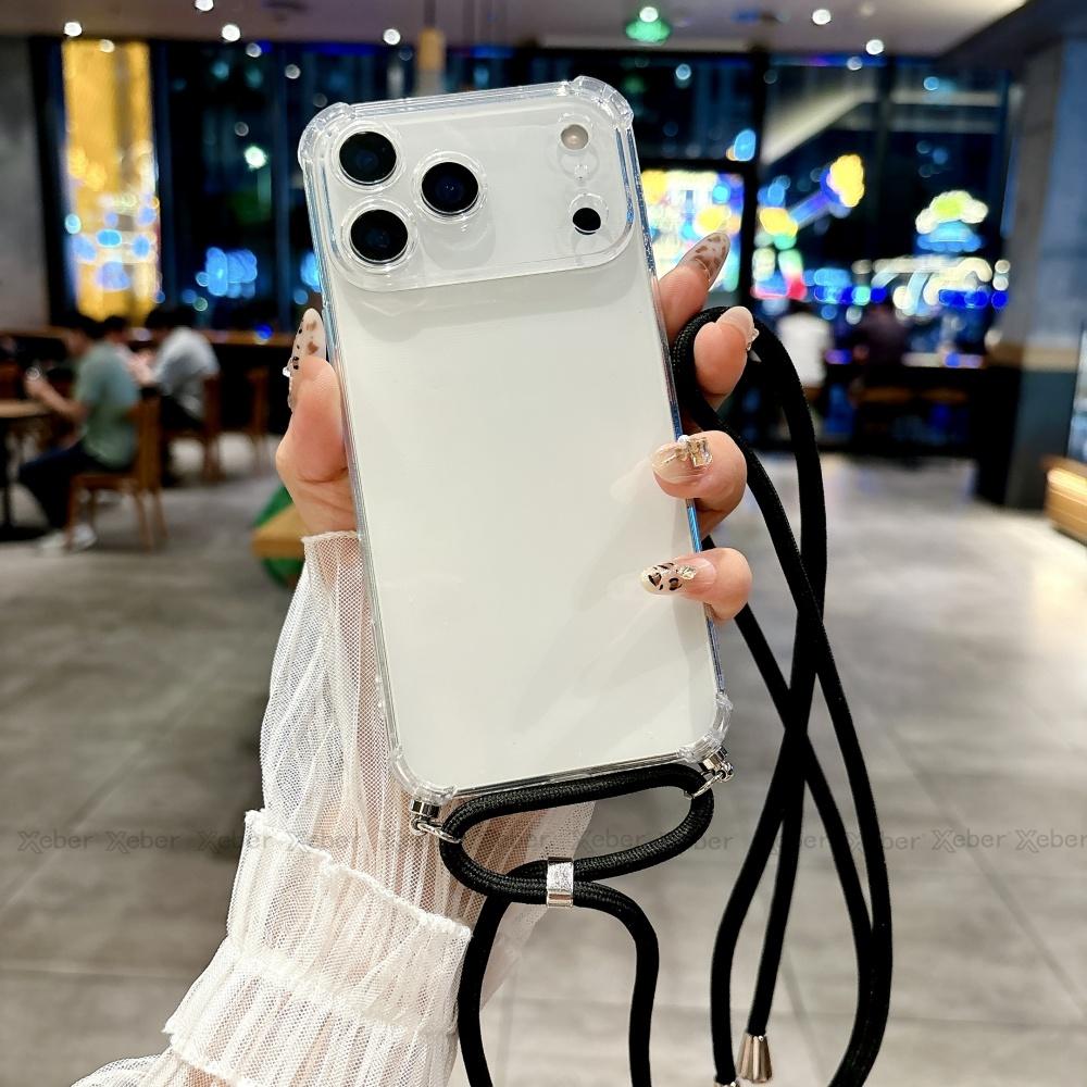 Shockproof Clear Soft Bumper Case For For Iphone 17 16 1 14 Pro Max Plus Crossbody Lanyard Necklace Strap Cord Nylon Rope Cover