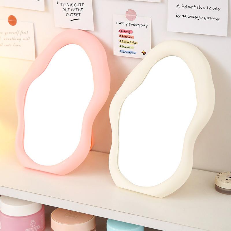 Cloud-Shaped Aesthetic Mirror – Creamy Irregular Vanity Mirror for Desk or Wall Mount, Cute Decorative Makeup Mirror, Trending On Ins