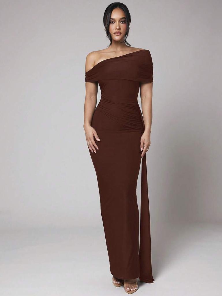 European and American New Solid Color Elegant Temperament Women's Long Dress Dress