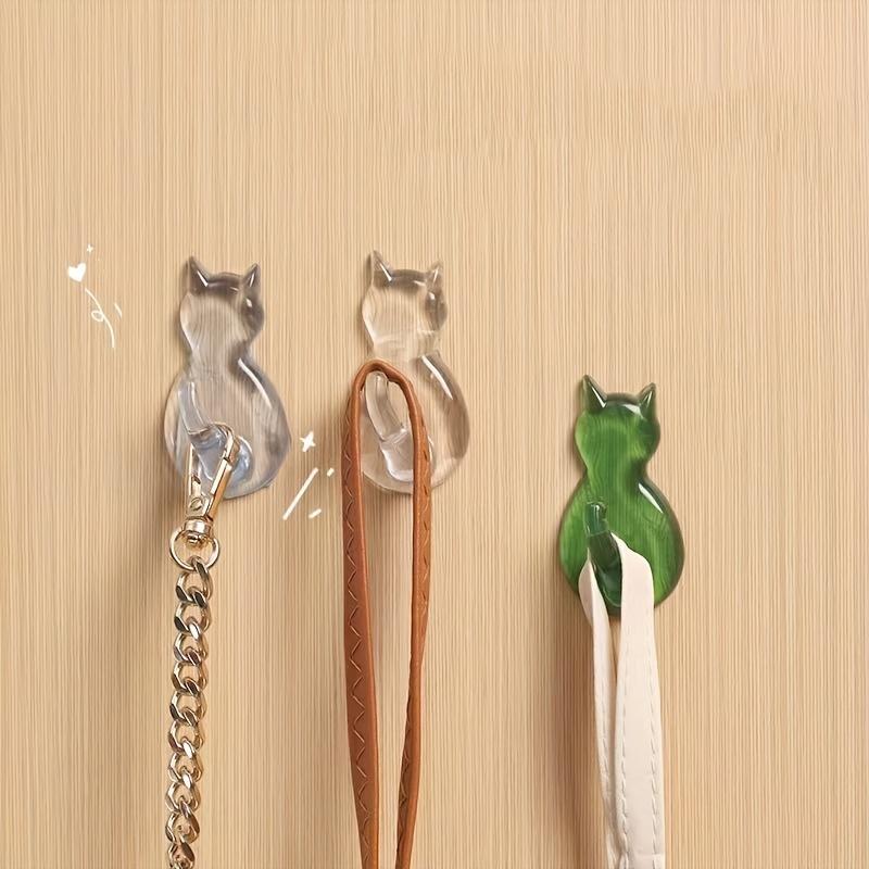 2pcs Adorable Cat-Shaped Sticky Hooks Easy Install, No Drilling Required Perfect for Hanging Belts, Keys For Kitchen Bathroom Office