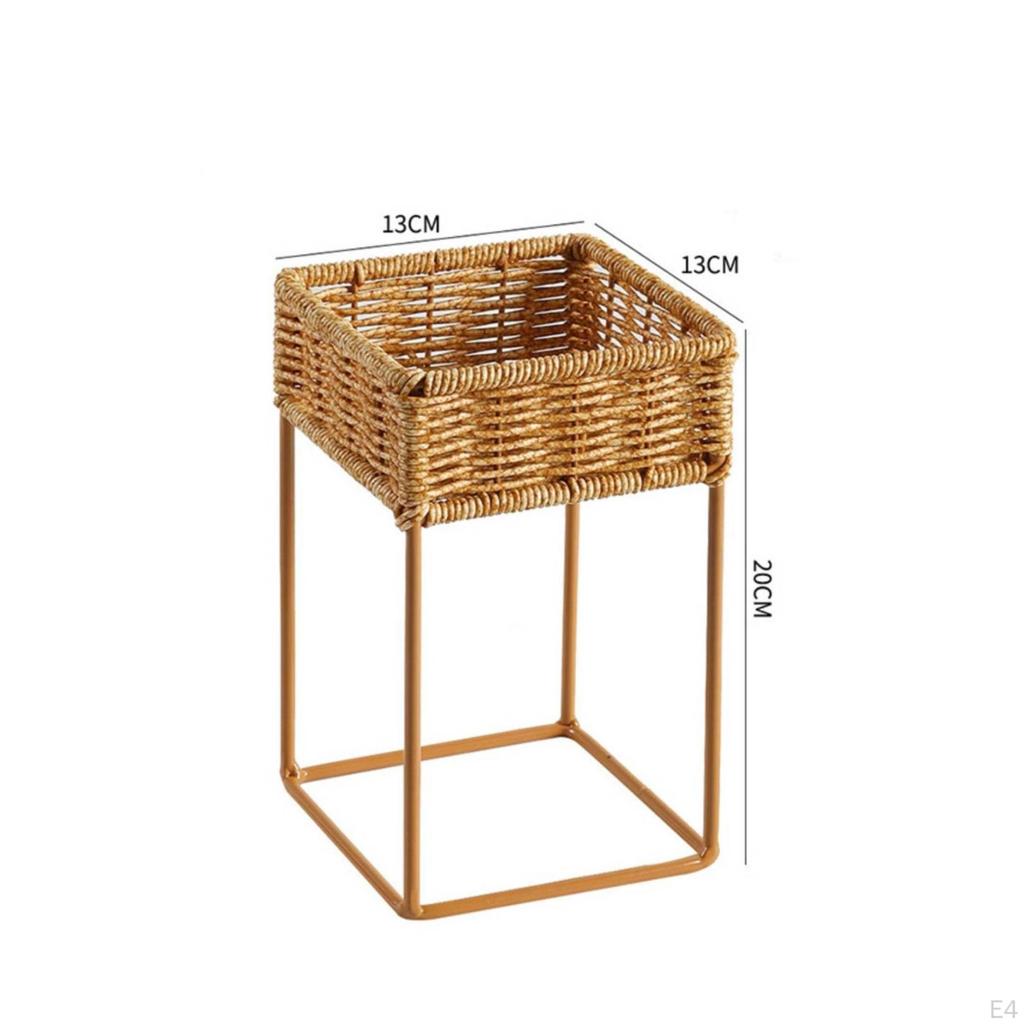 Tabletop Storage Stand with Woven Basket | Warm Toned Finish, spacesavingSaving Design, Rattan
