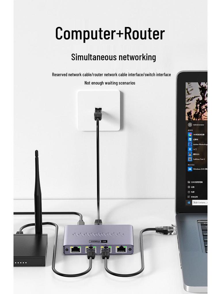 Switch Divisor de Red Gigabit RJ45 de 1 a 4