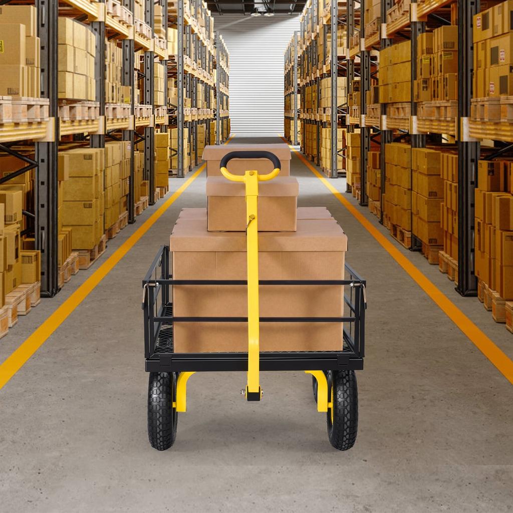 Steel Garden Cart, 544 Kg Heavy Duty Pullable Garden Wagon Yard Cart, 2 In 1 Outdoor Metal Utility Wagon Yard Trailer with 330 Mm All Terrain Tires,