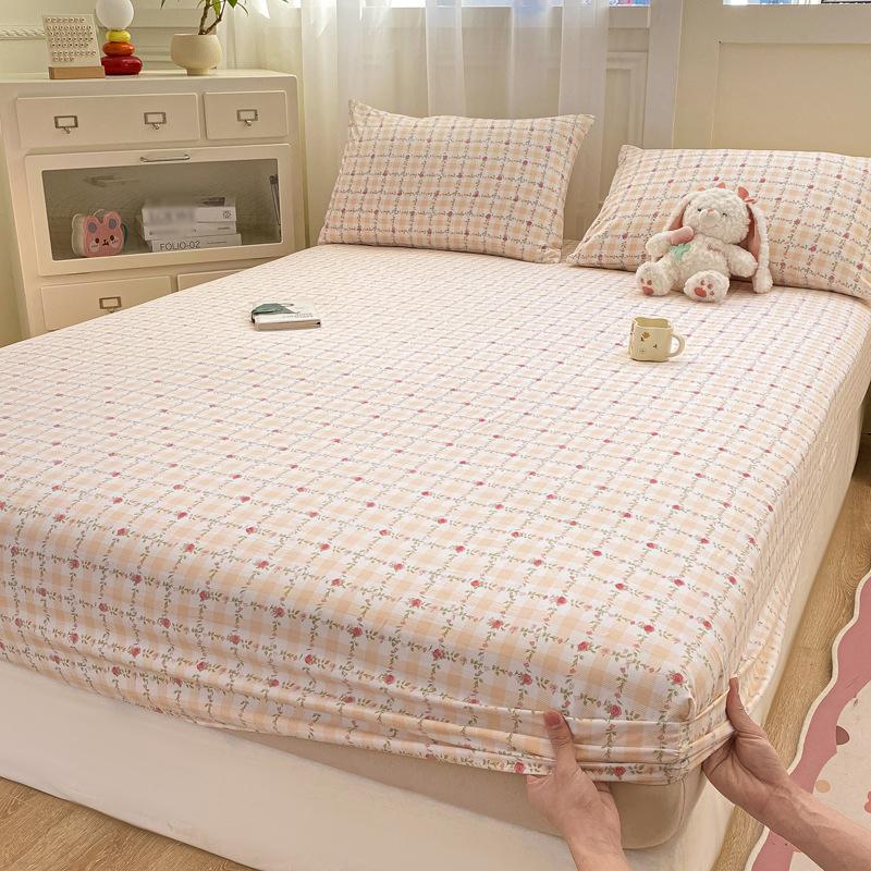 Baby Grade Pure Cotton Fitted Mattress Protector Fresh Washable Cotton Bed Sheet Full Set 3 Pieces Soft Breathable Durable Bed Cover