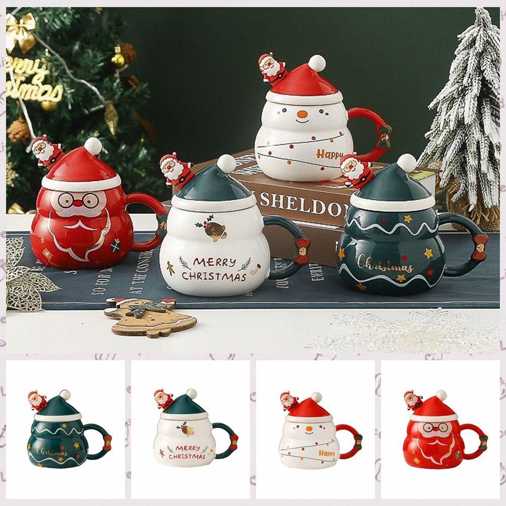 With Lid and Spoon Santa Claus Water Cup Ceramic Christmas Ceramic Cup Creative   New Year