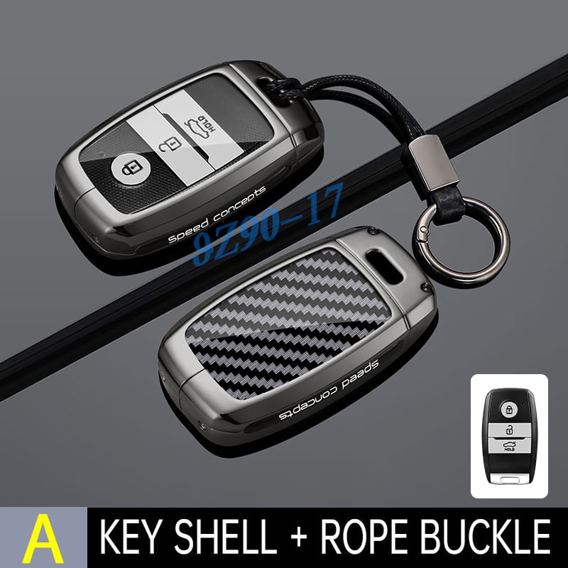 For Kia Optima Sorento Soul Niro Sedona Sportage Carnival Metal Carbon Fiber Car Key Fob Case Cover Keychain Accessories