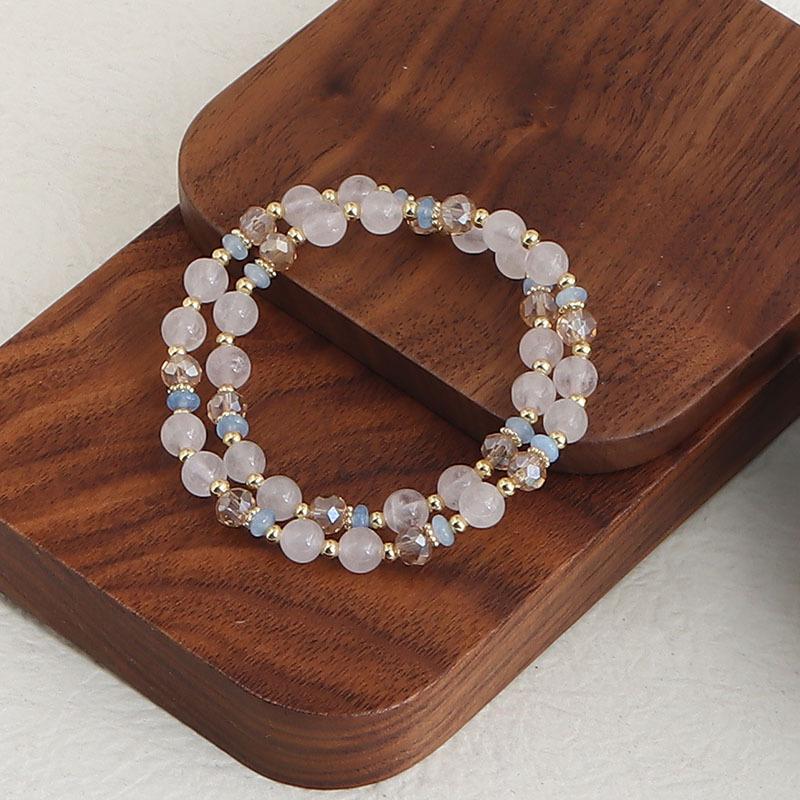 Natural powder crystal strawberry crystal double circle bracelet DIY handmade round beads wholesale natural crystal bracelet popular jewelry