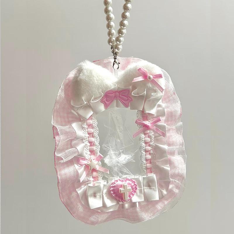 Söt DIY Plysch Anime Fotokortshållare Lolita Spetsband Rosett Toppladdare Displayfodral ID-kortsskydd Dekorativt Kit Nytt