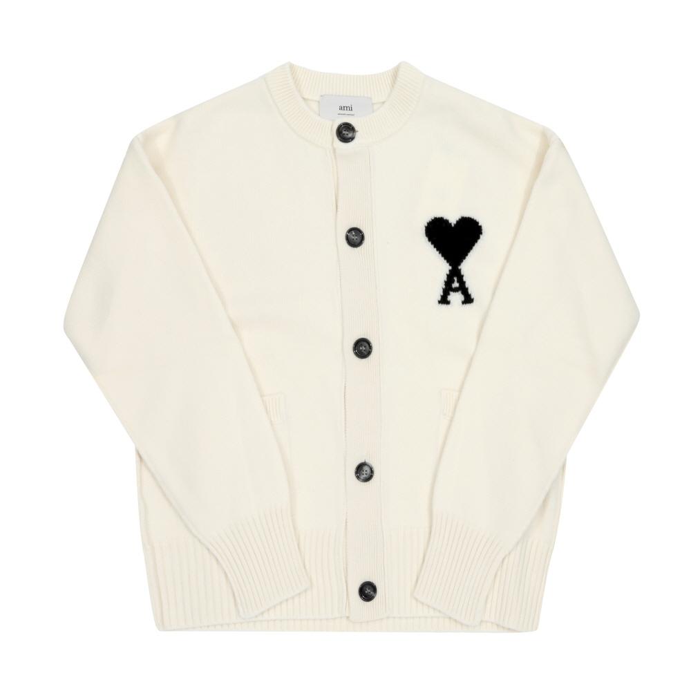 Ami Big Heart Logo Intarsia Cardigan Model Ukc368 018 151