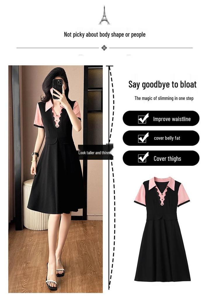 Color-Block Chic Plus Size Two-Piece Look Dress - Short Sleeve Summer Fashion for Women