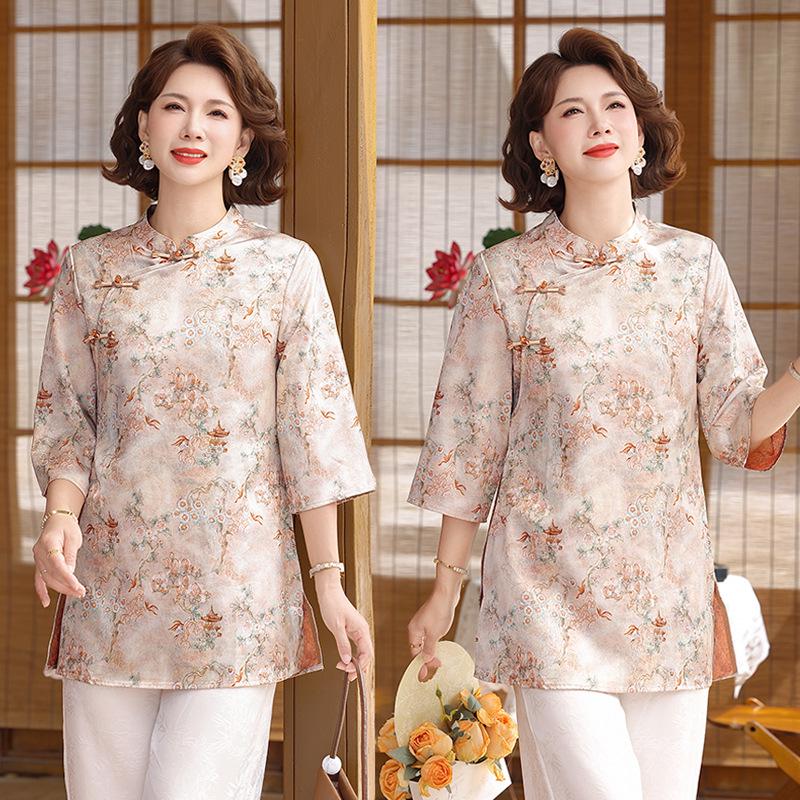 

2026 Stylish Summer Mid-Sleeve Top for Middle-Aged Women (Ages 40-60) 3XL (Recommended 125-140 jin)