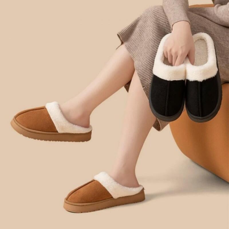 

Women s high heel suede fur slippers indoor shoes 3cm black