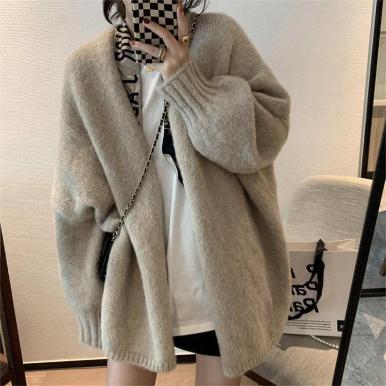 

Women s Casual Loose Knitted Cardigan Solid Color Sweater Jacket Top One size хаки