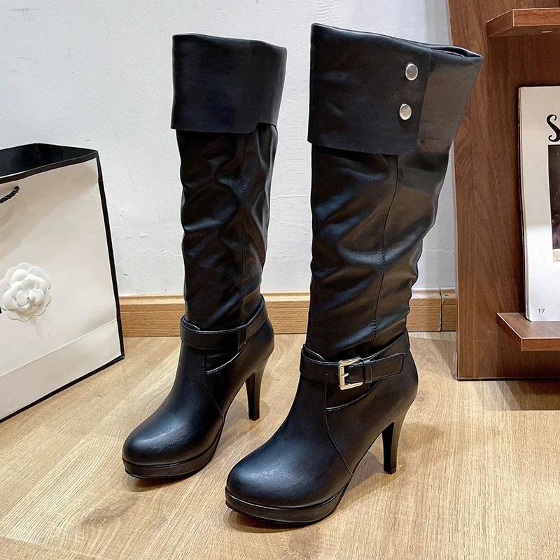 Fashion 9CM Sexy Thigh High Boots Women Autumn Winter Elastic Leather Knee-High Boot For Women Black Heels Fetish Long Shoes Large Size