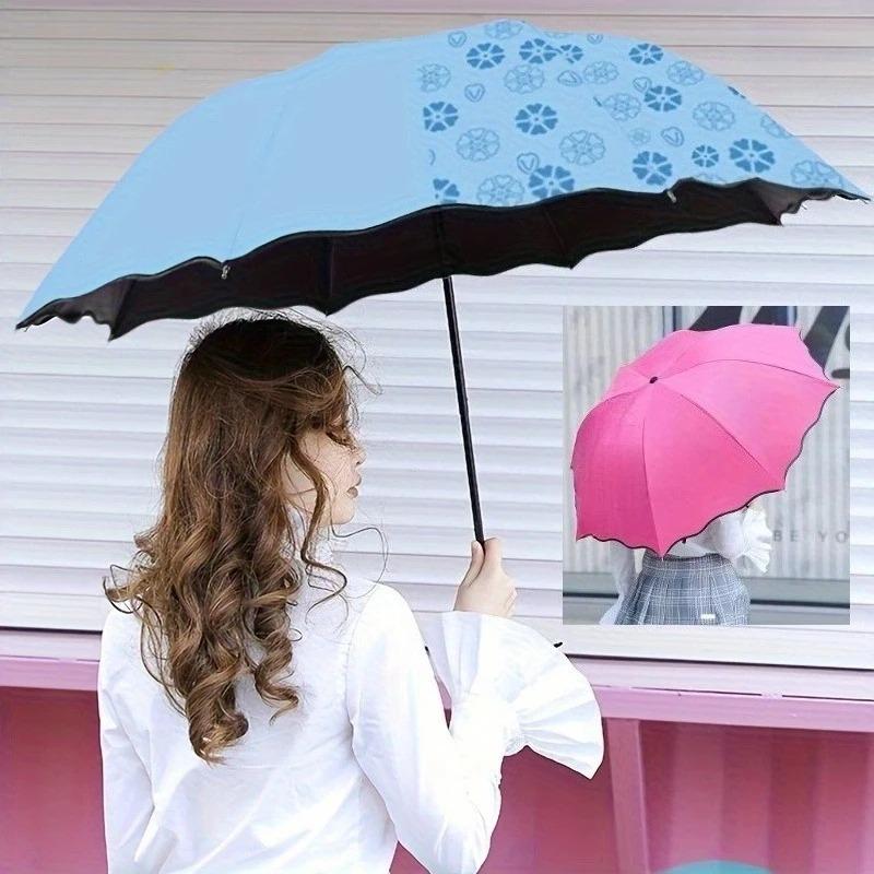 Portable Magic Folding Umbrella, Rainwater Pattern Windproof Sunshade Umbrella, UV Protection Outdoor Sports Umbrella,Lightweigh