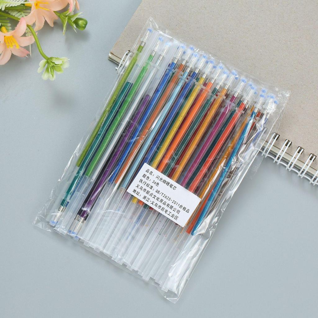 48-Color Glitter Gel Pen Refills Set: Fluorescent, Pastel Shades for Journaling and Student Art.