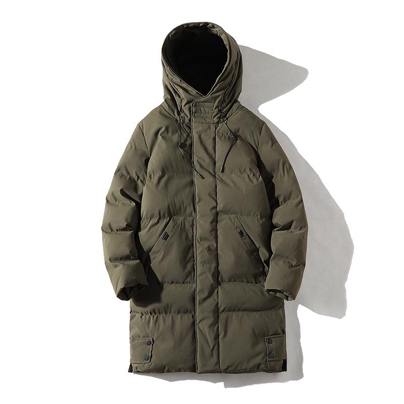Men's Winter Hooded Mid-length Cotton-padded Jacket - Thick, Loose-fit Outerwear.