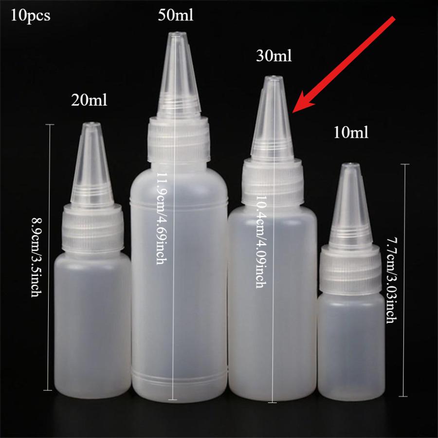 10pcsEmpty PE Plastic Glue Bottles With Screw-On Lids Squeeze Liquid Ink Oil Dropper Bottles 10ML/20ML30ML/50ML Wholesale