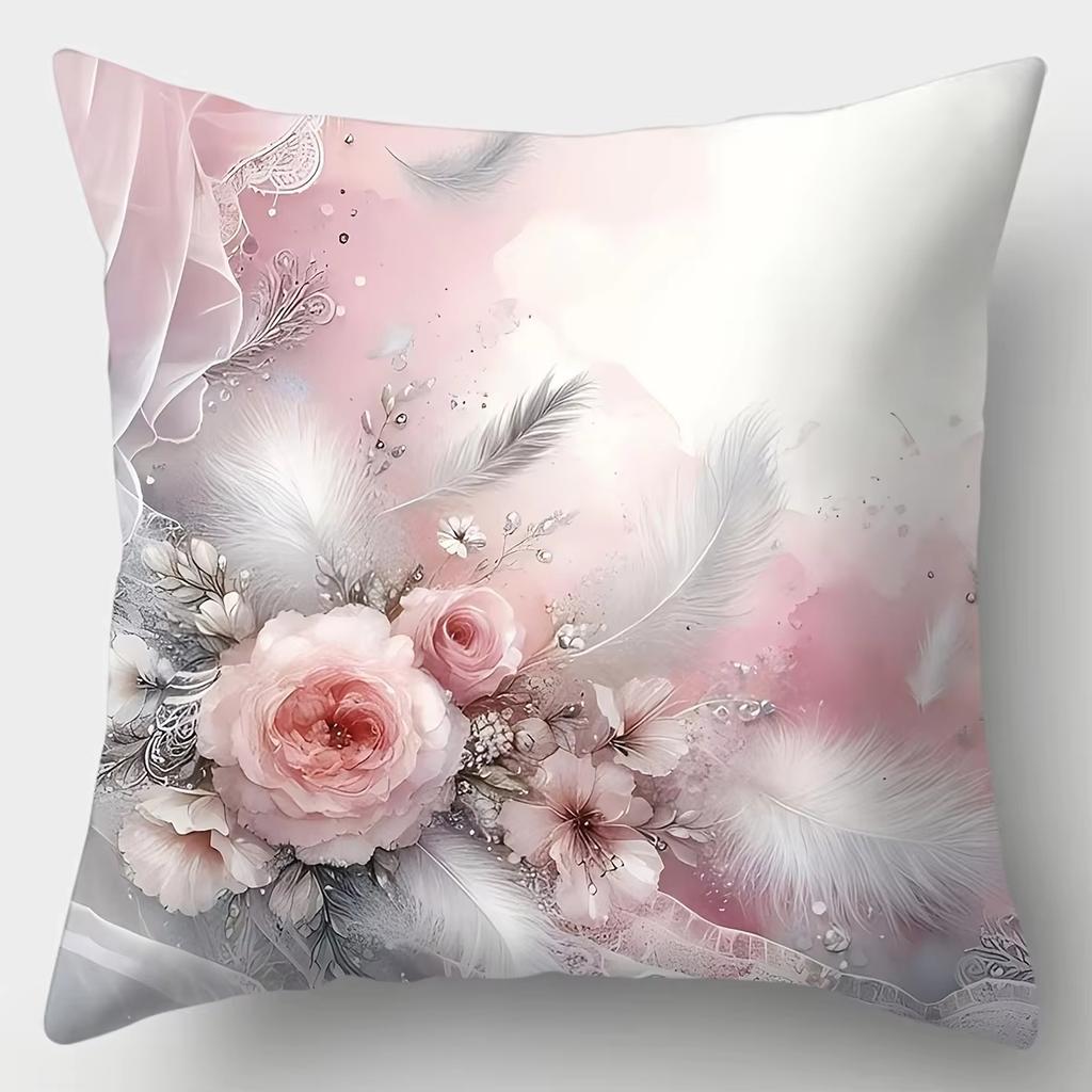 Double Sided Floral Feather Pillowcase Elegant Pattern Cushion Cover for Sofa Bedroom Car and Stylish Home Decor