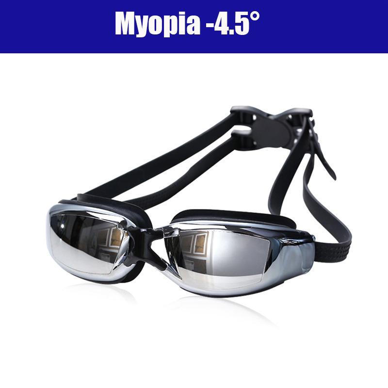 Adult -1.5 To -8.0 Myopia Electroplated Black Color Swim Glasses Waterproof Anti Fog Swim Goggles