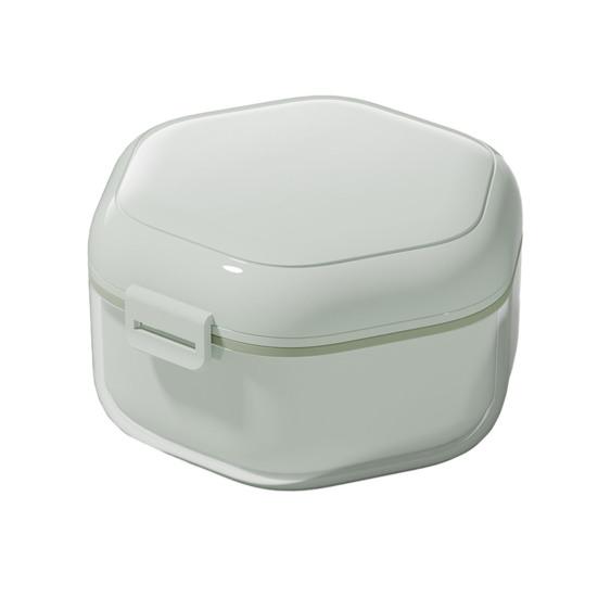 Double Layers Retainer Case Portable Soaking Denture Bath Box with Strainer Basket Invisible Brace Mouth Guard Dental Aligner Container Holder