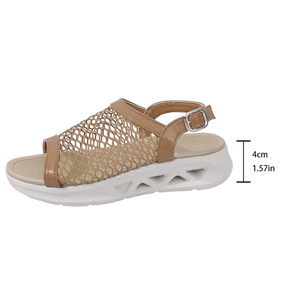 Mode 2025 Sommer Neu Große Größe Flache Sandalen Atmungsaktive Fischmaul-Netzoberfläche Koreanischer Stil Lässige Schiebe-Plateausandalen