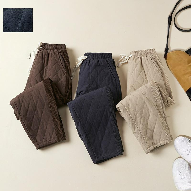 Retro Rhombisch Gesteppte Damen Hose, Damen Elastische Taille, Warme Haremshose, Lässige Dicke Baumwollhose