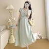 2026 Summer Maternity Dress: Elegant Neckline with Sequins, Loose Fit