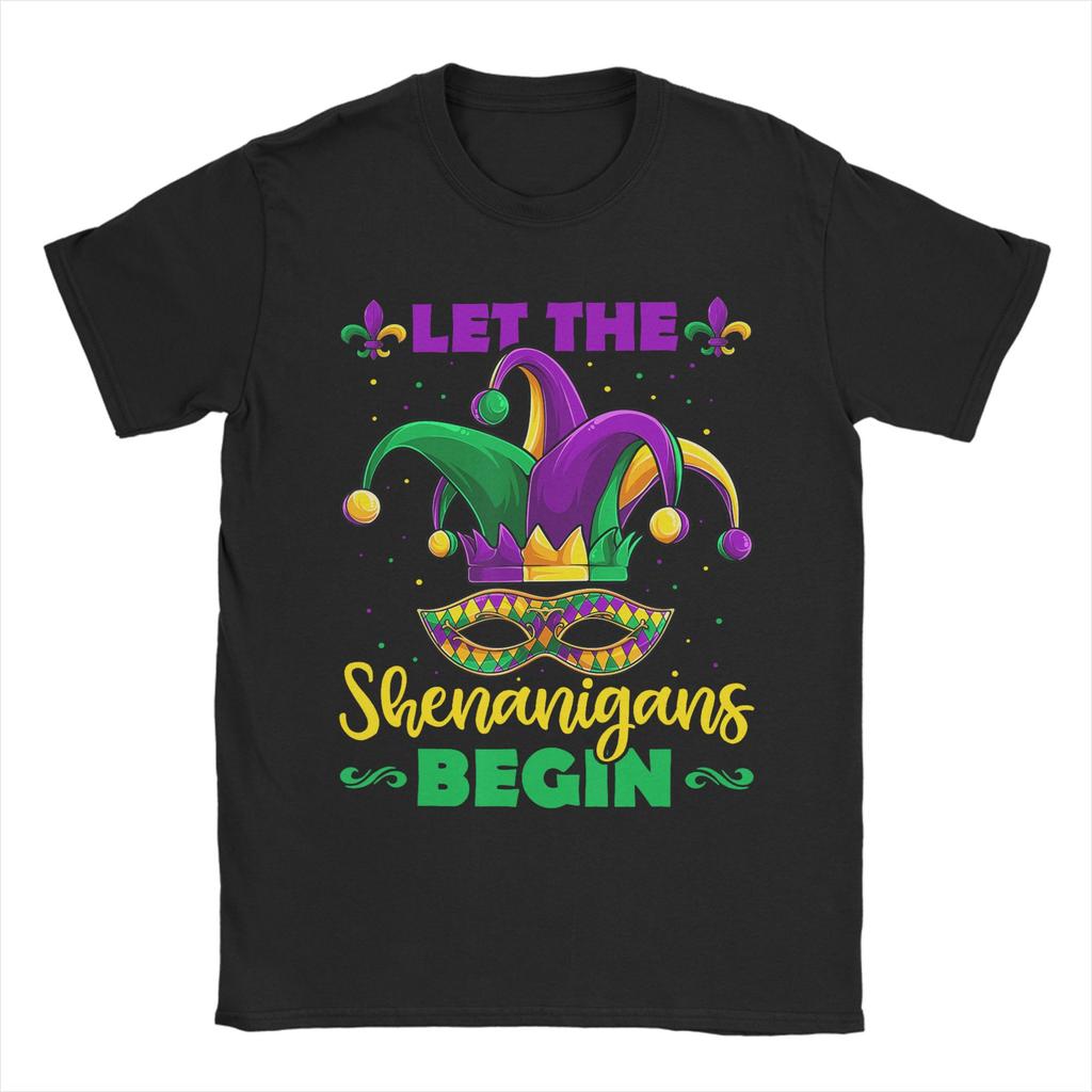 Funny Let The Shenanigans Begin Mardi Gras TShirts for Unisex Crewneck Cotton T Shirt Short Sleeve Tees Adult Tops