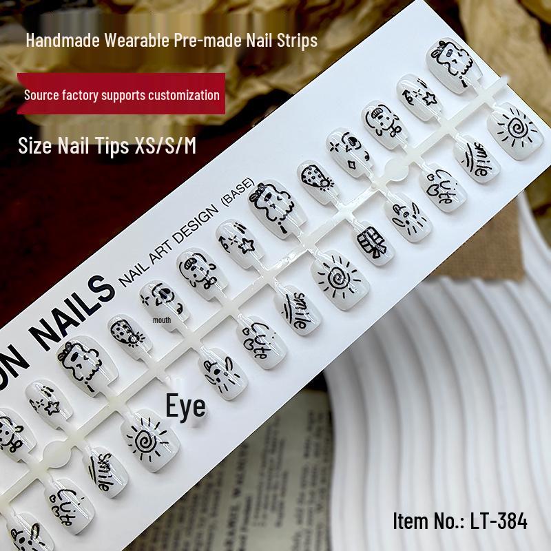 30-Piece Cute Bear Nail Art Set: Soft, White, Wearable False Nails