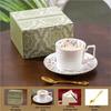 Vintage Floral Ceramic Coffee Cup & Saucer Set with Spoon, Gift Box, 280ml for Afternoon Tea