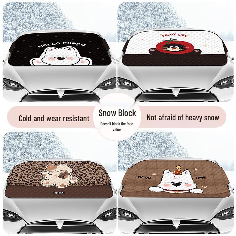 Thickened Cartoon Winter Car Windshield Snow and Sun Cover