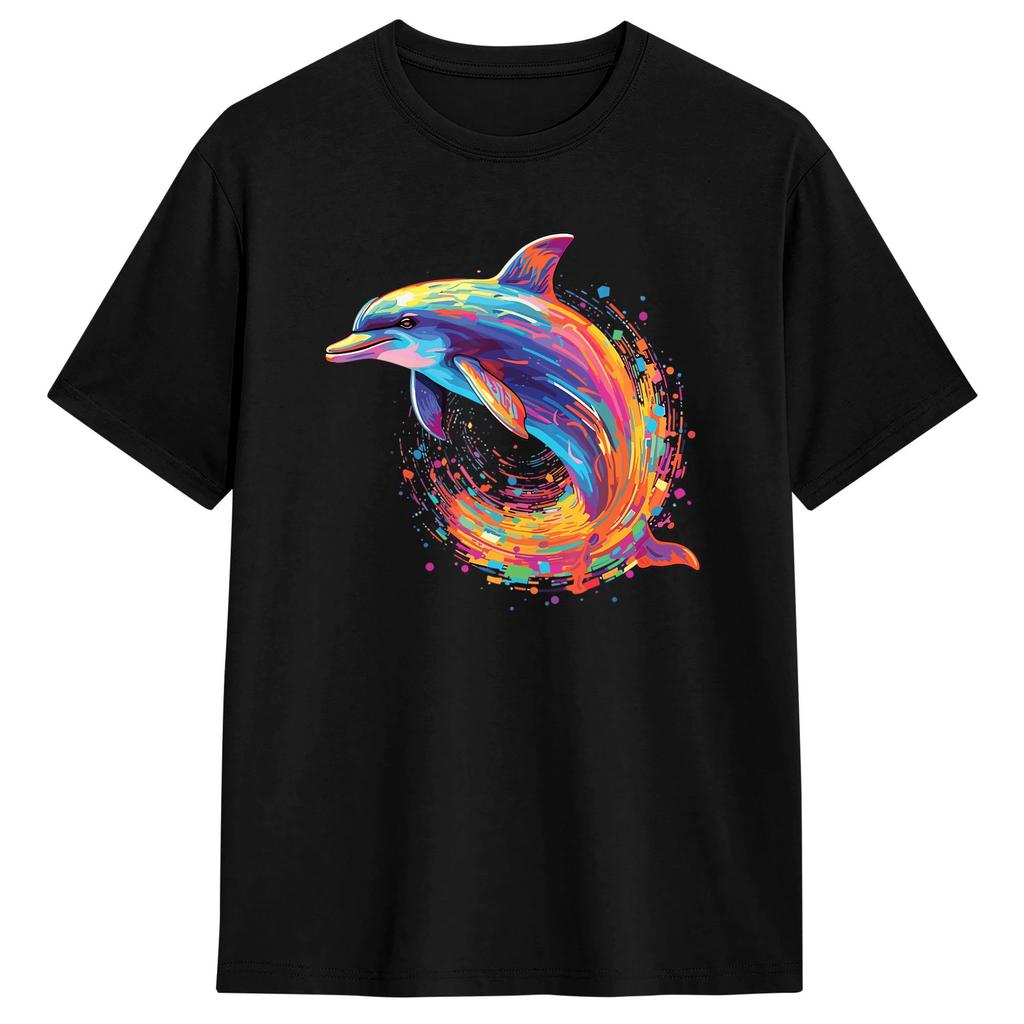 Dolphin Colorful Rainbow Oceanscape Tshirt Summer Streetwear Tshirts 100 Cotton Fashion Tshirt For Unisex Casual Clothes