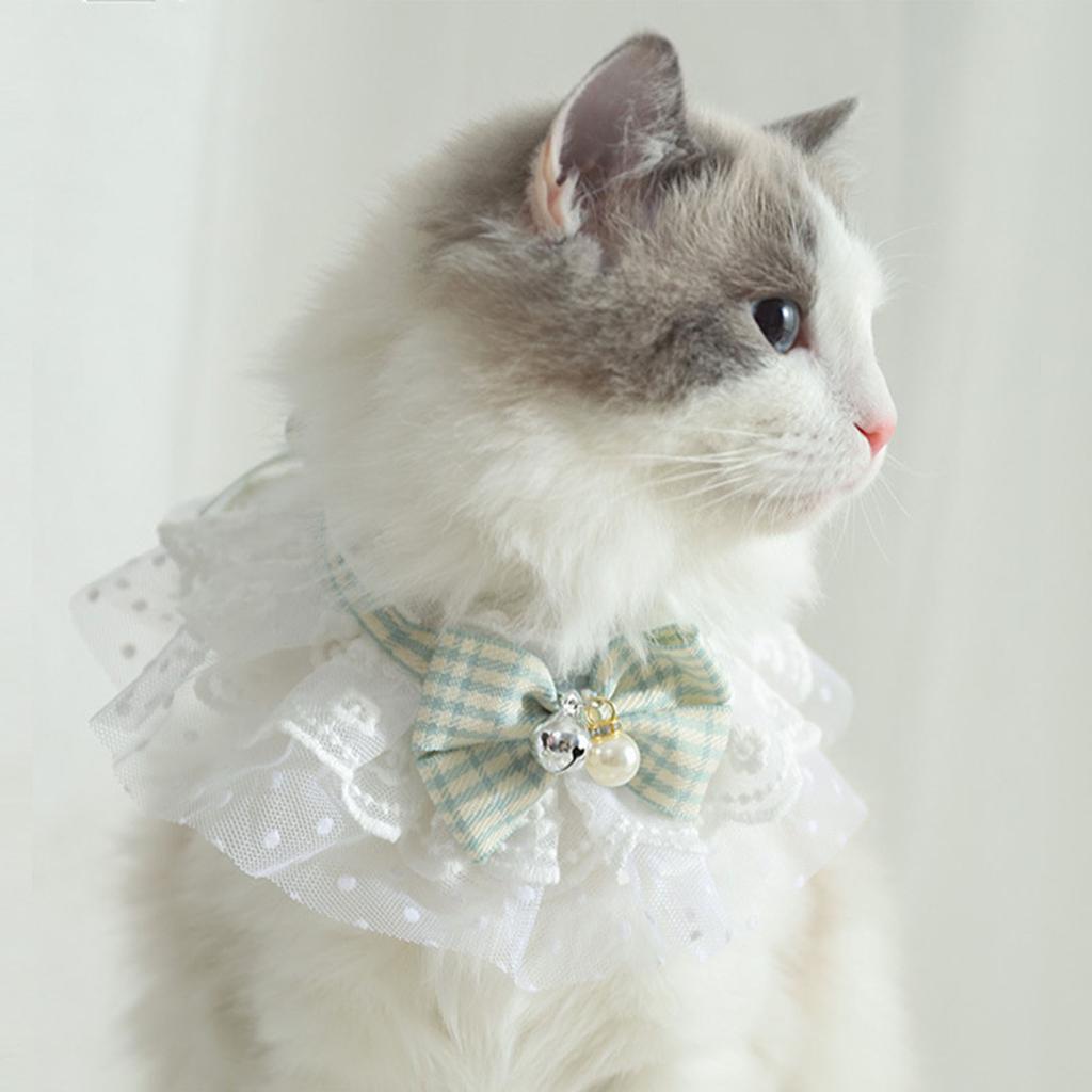 Cat Lace Bib Scarf with Bow Bell Decorations Adjustable Dress Up Accessories Dog Lace Bandana