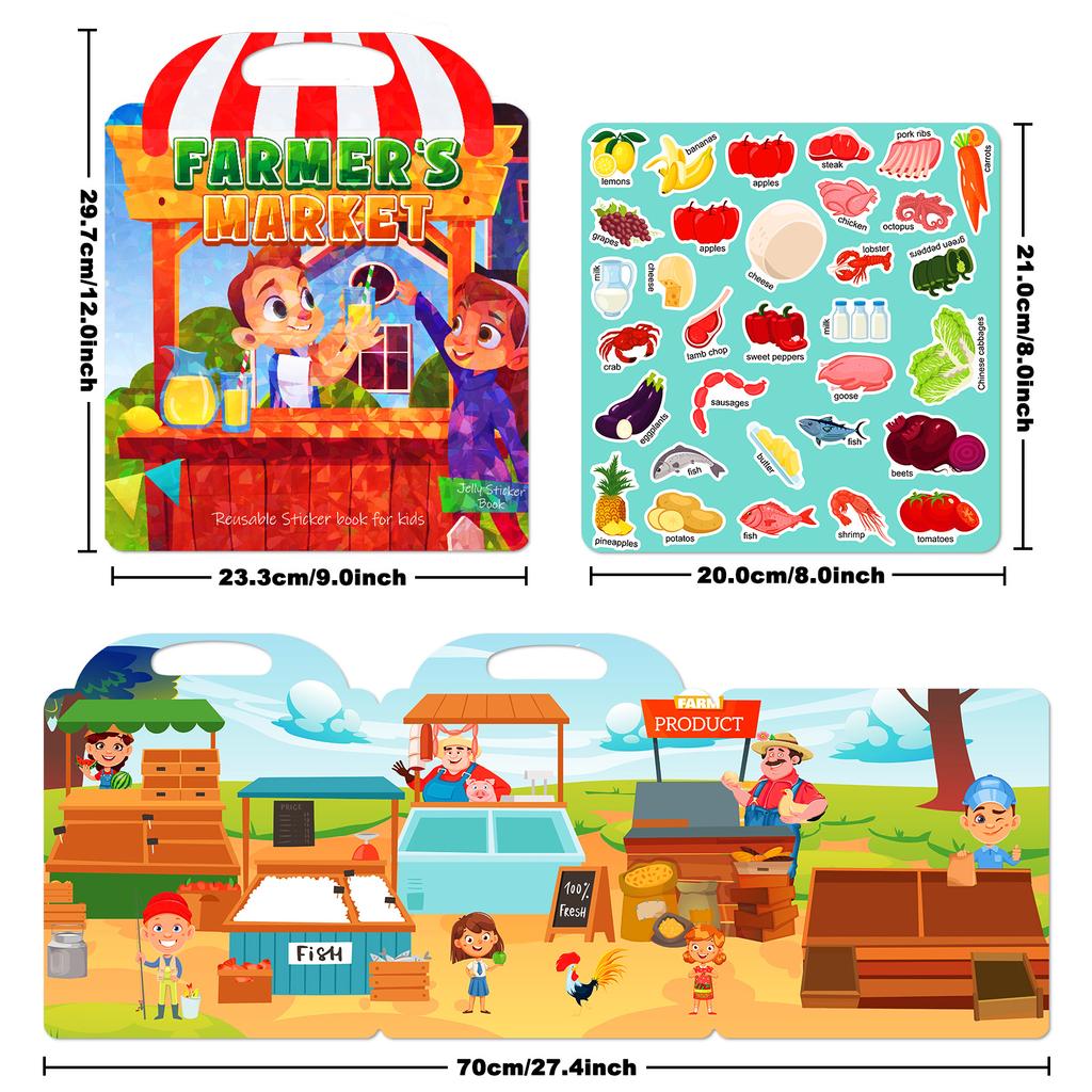 DIY quiet book farmer's market children's picture recognition puzzle stickers parent-child interactive fun toys jelly sticker book