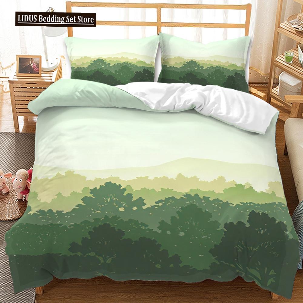 3D Mountain Forest Duvet Cover Set Snow Mountain Winter Theme King Queen Size Comforter Cover For Kid Teen Polyester Bedding Set
