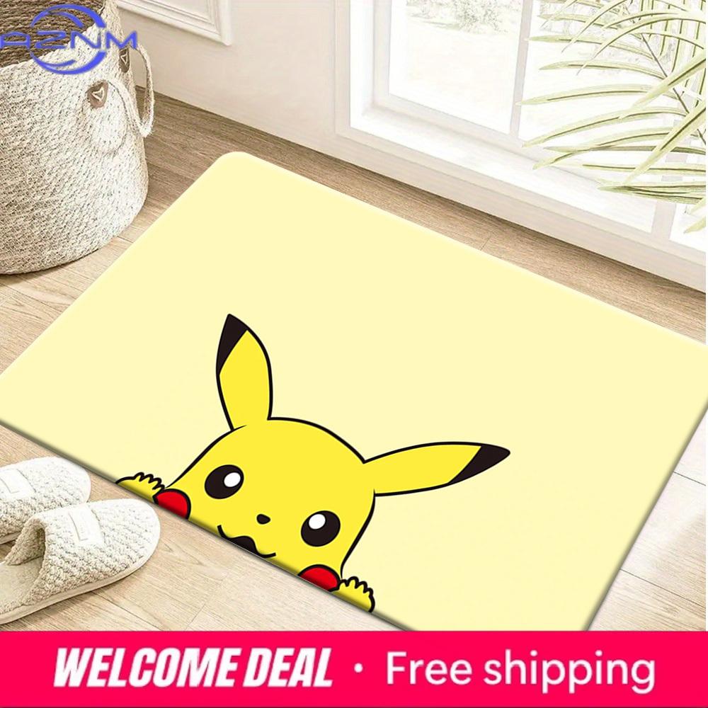 Cute Peeking Pikachu Pokemon Print Soft Non Slip Absorbent Indoor Entrance Bathroom Bedroom Floor Doormat Rug