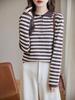 Autumn/Winter Stand Collar Retro Stripe Long Sleeve Slimming Business Top
