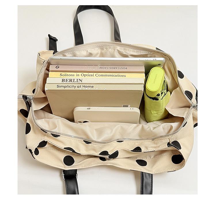 2026 Women's Polka Dot Canvas Tote Bag: Large Capacity, Single Shoulder or Crossbody, Perfect for Work Commutes