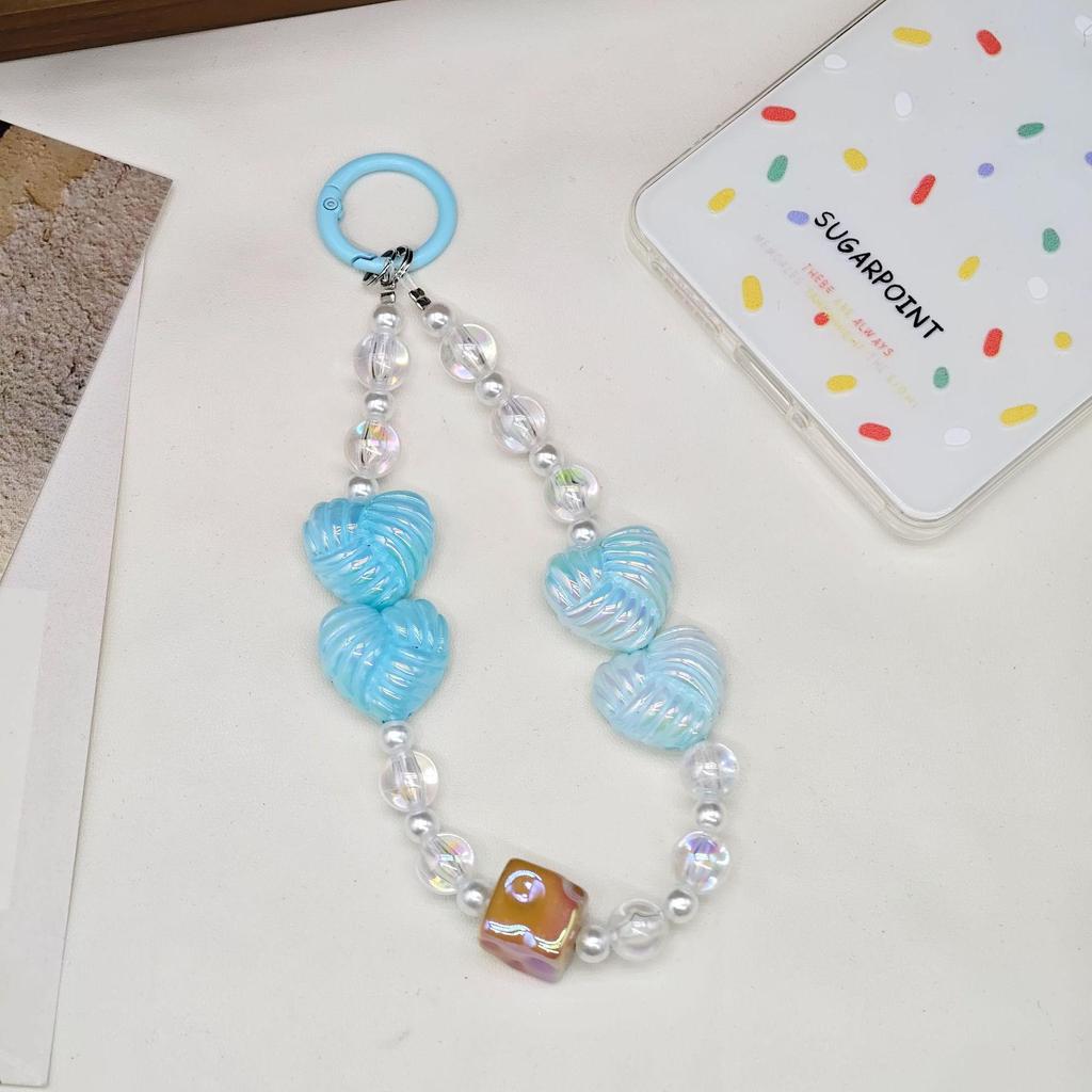 Creative Candy Color Heart Phone Chain Beaded Keychain Pendant for Bags and Earphone Cases