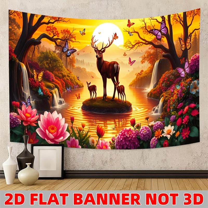 Deer Sunset River Landscape Wall Tapestry 2D Flat Banner Not 3D Nature Art Home Decor For Living Room Bedroom